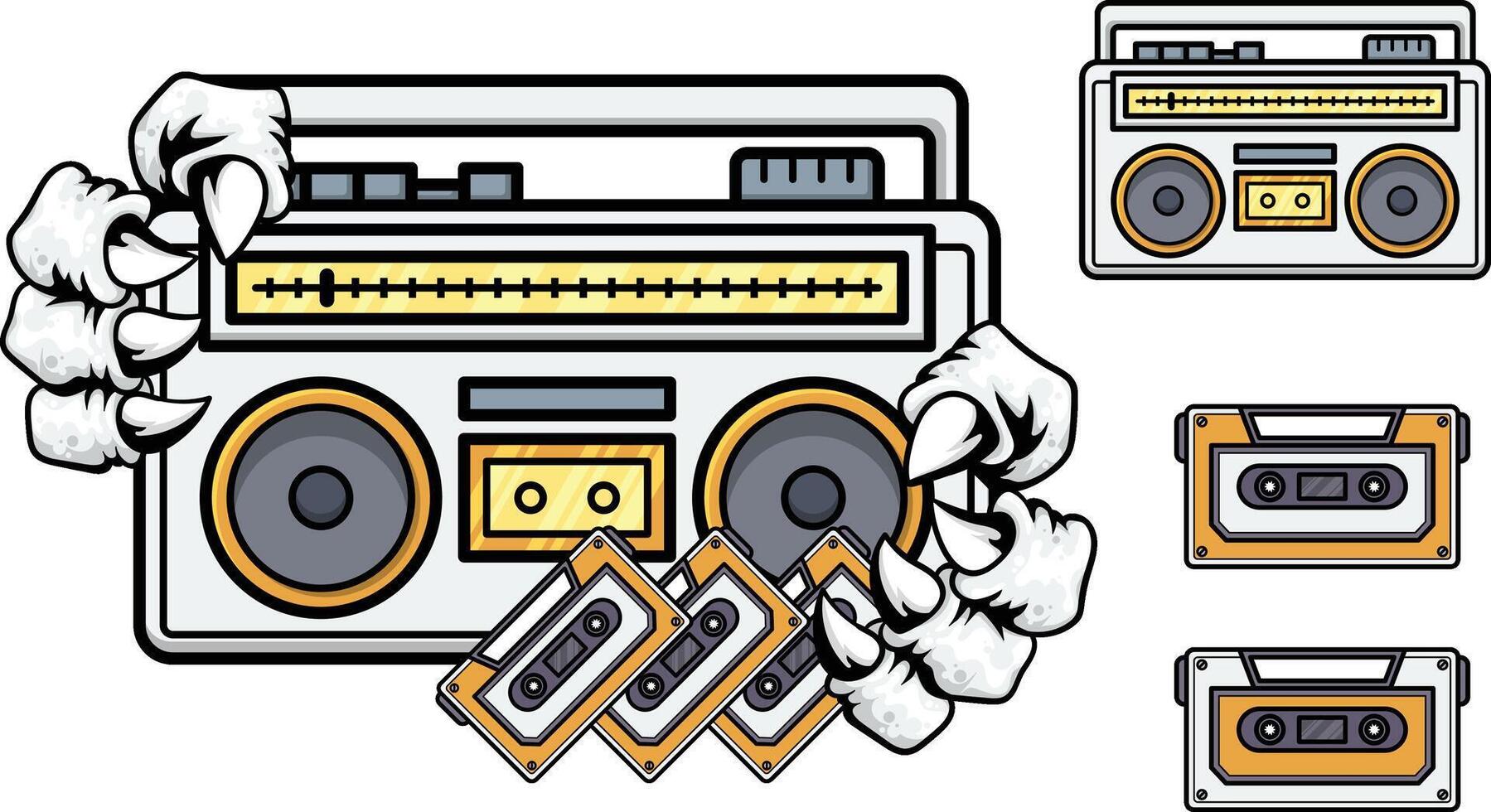 a set of four different types of cassette players vector