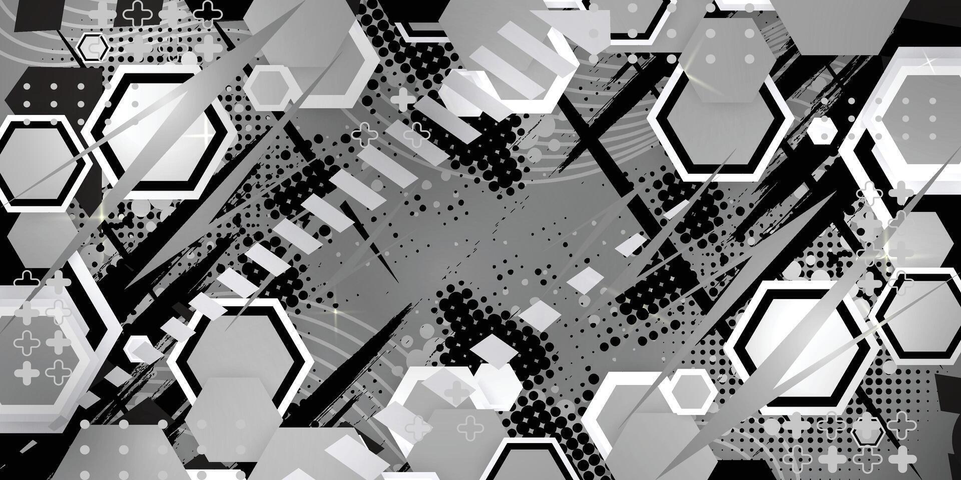 abstract hexagon background with black and white shapes vector