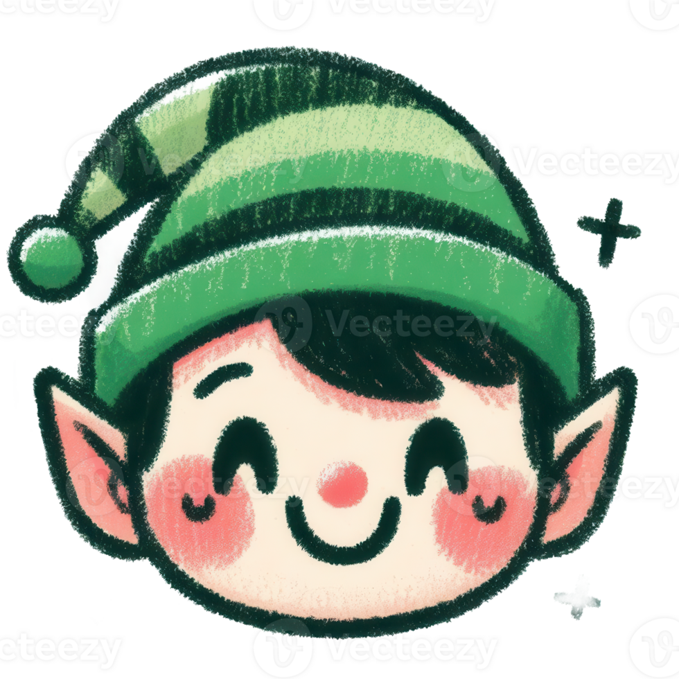A cartoon elf with a green hat and red nose png