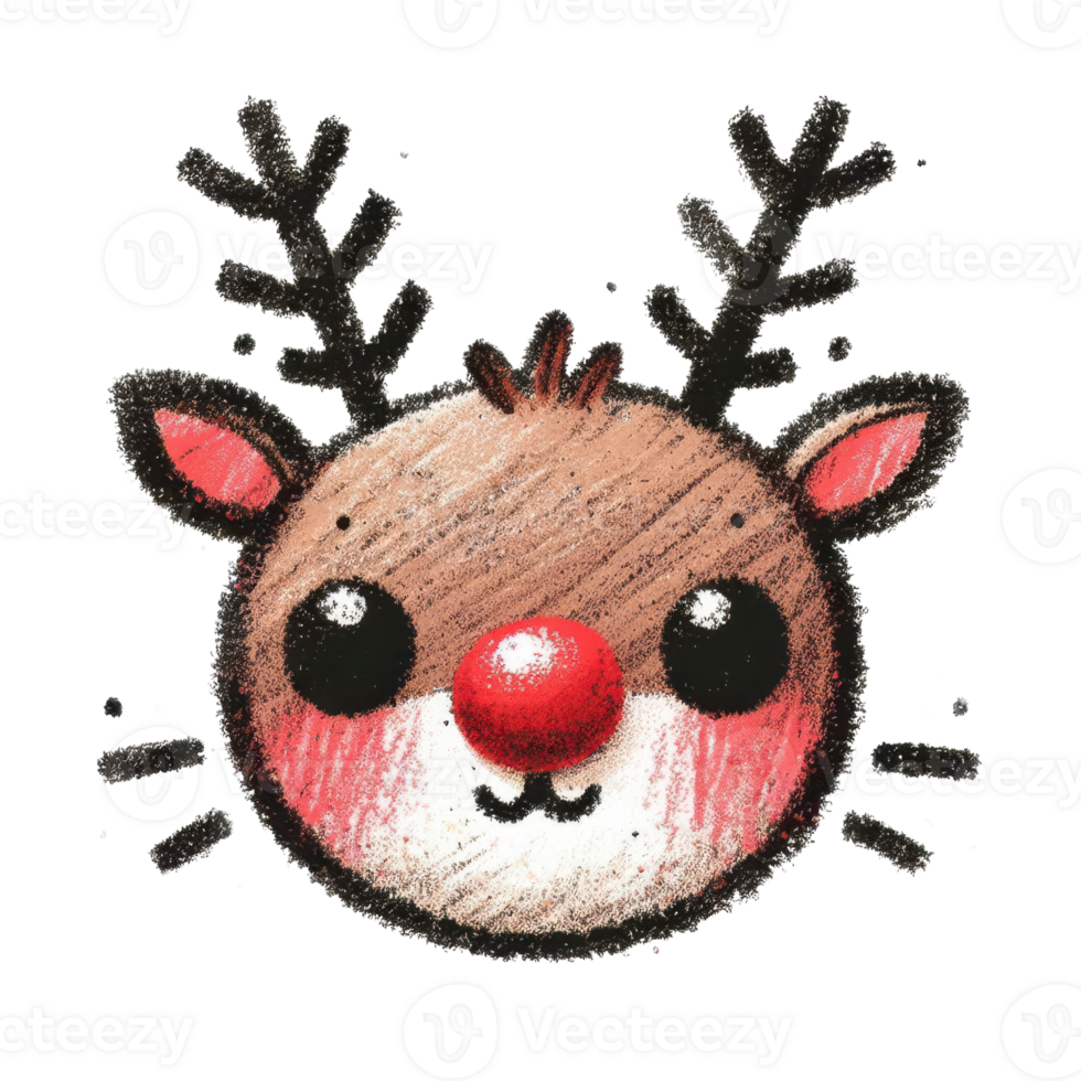 A drawing of a reindeer with red nose png