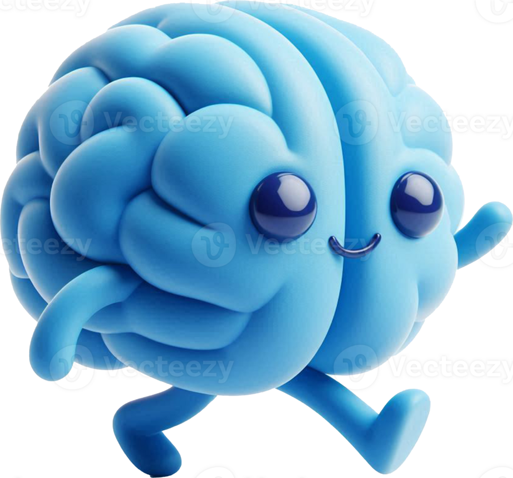 A blue brain running with its arms outstretched png