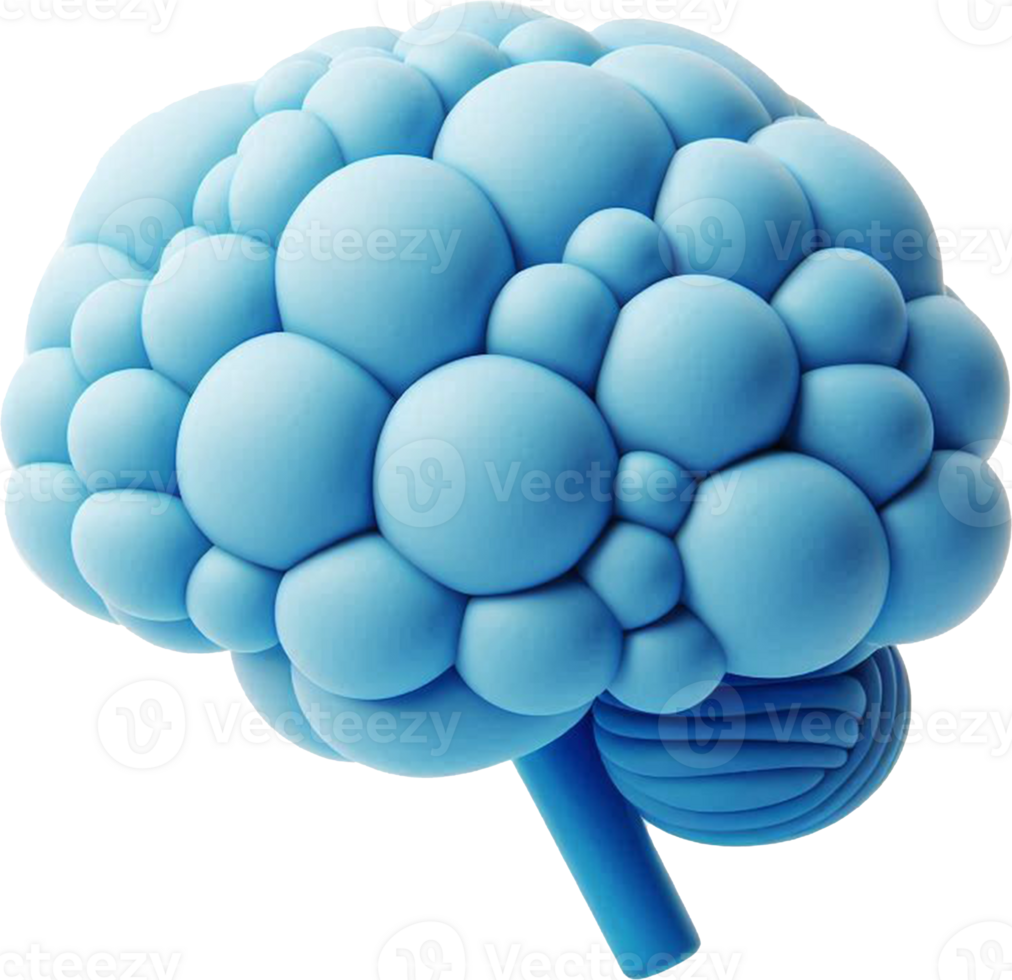 A blue brain with many bubbles inside png