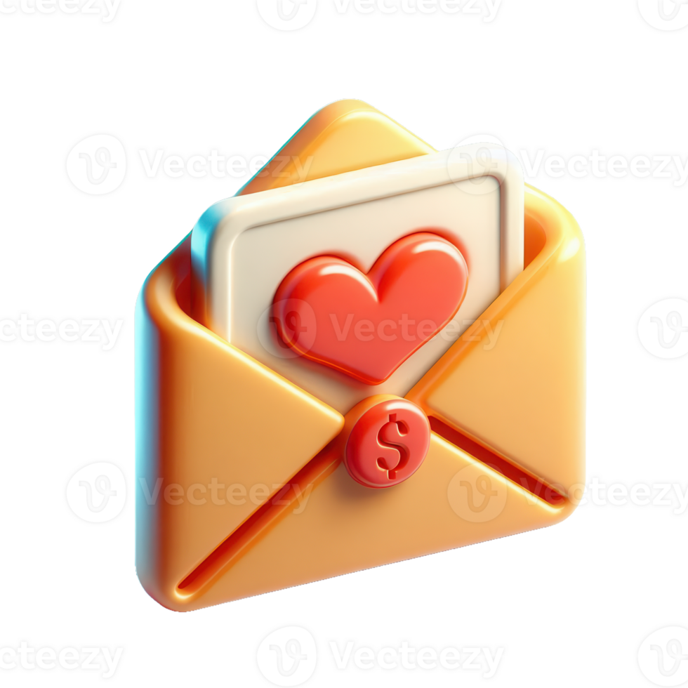 An envelope with a heart and dollar sign png