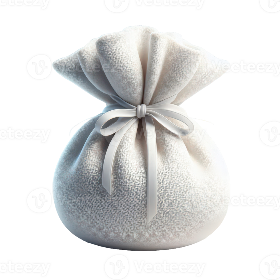 A white bag with a bow tied around it png