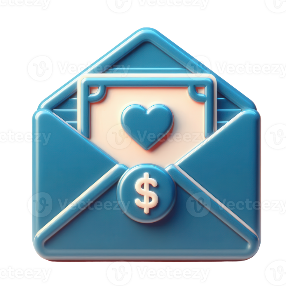 A blue envelope with a heart and dollar sign png