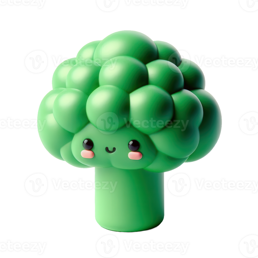 A green broccoli toy with a face on it png