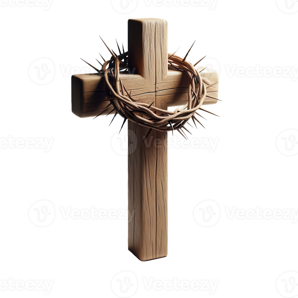 A wooden cross with a crown of thorns on it png