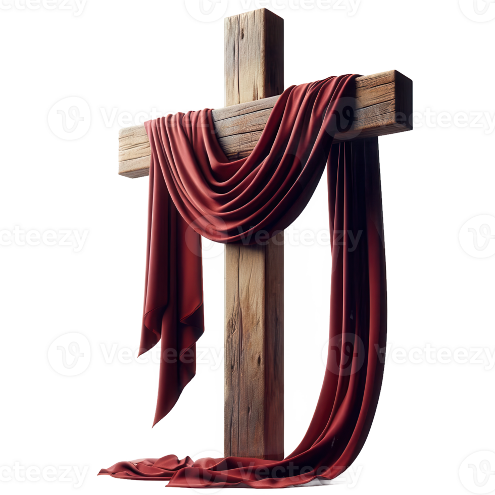 A wooden cross with a red cloth draped over it png