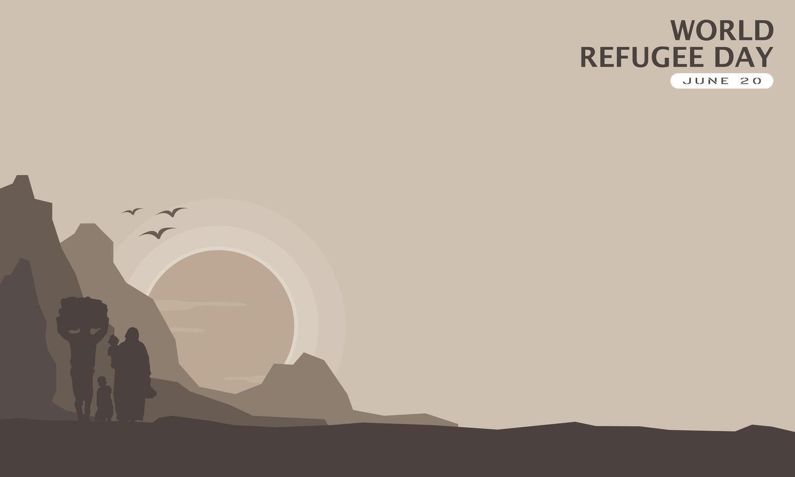 World Refugee Day Template. Refugees walking in the desert vector