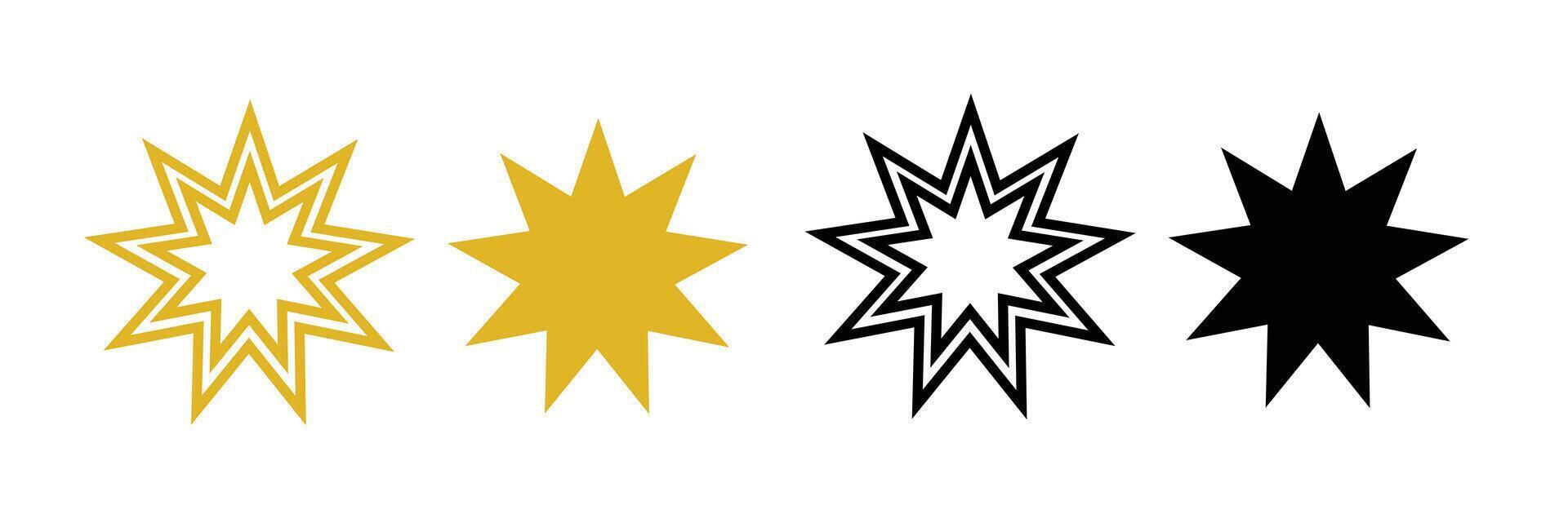 Bahai icons pack for website designs. Bahai Star Religion Icon Isolate. Symbol Bahai star of nine angles. vector