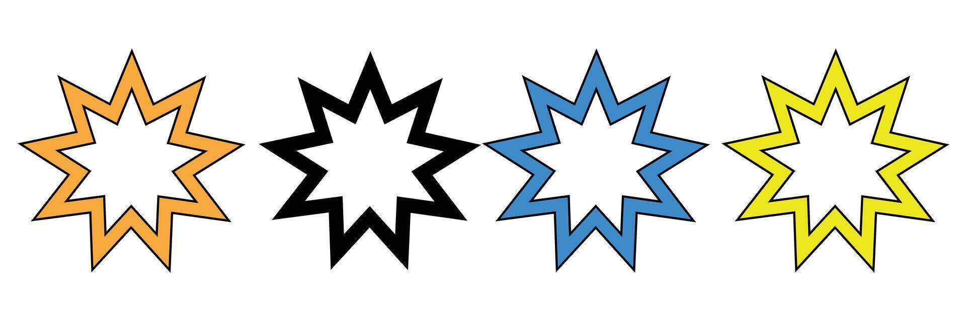 colorful bahai icons graphic designs. Bahai star Religious symbol. Symbol Bahai star of nine angles. vector