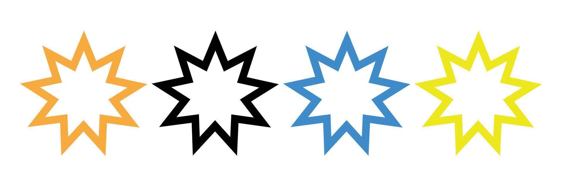 Bahai icons collection in black and blue colors on white background. Religious symbol of Bahaism. vector