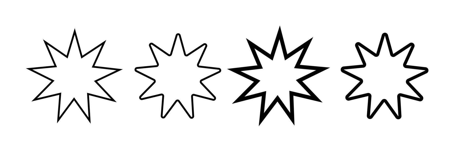 Bahai star. Black linear Baha'i symbols set. nine pointed star bahai symbol set. Religious symbol of Bahaism. vector