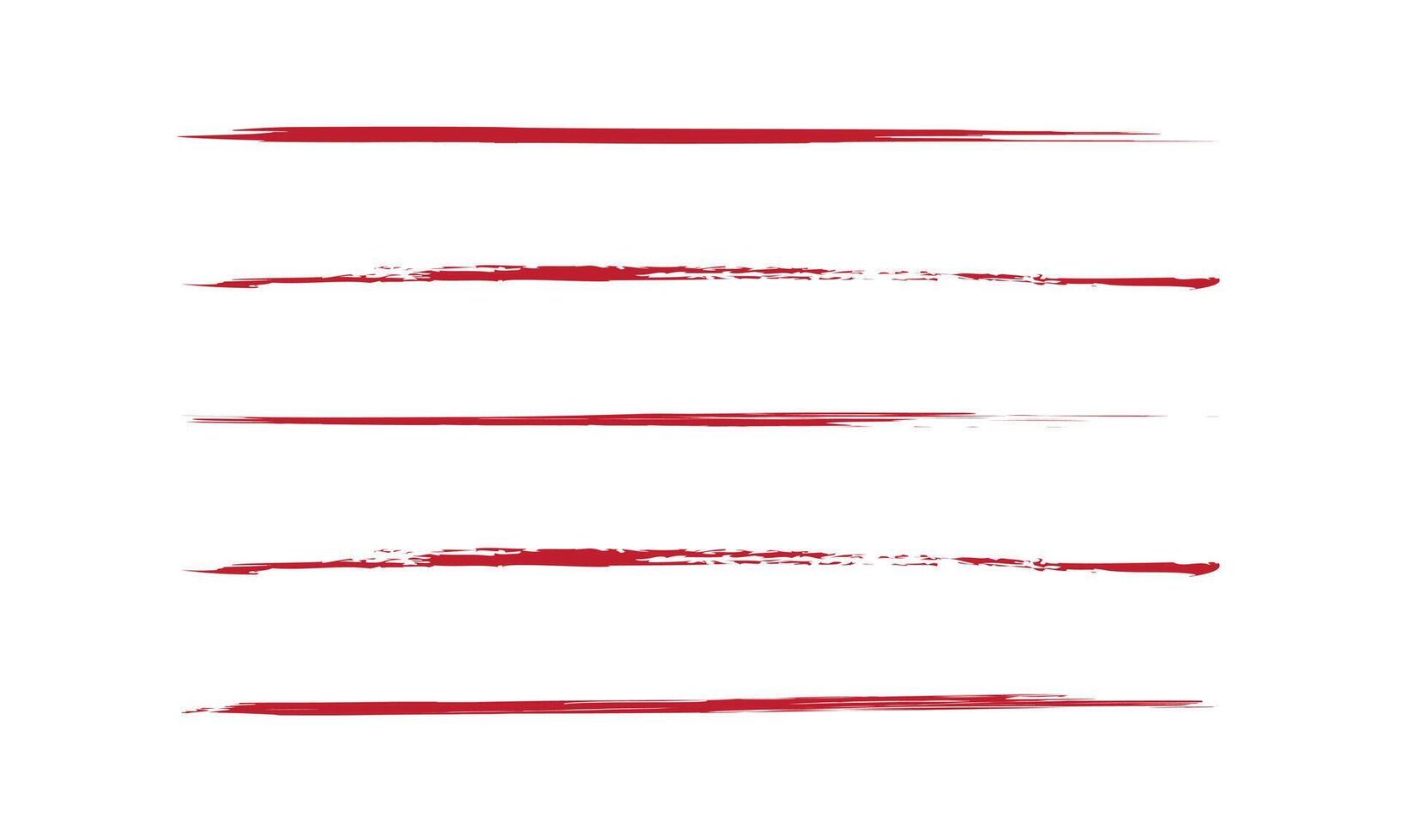 Long red line hand painted with brush or chalk. Red chalk crayon line collection. Red pencil strokes. vector