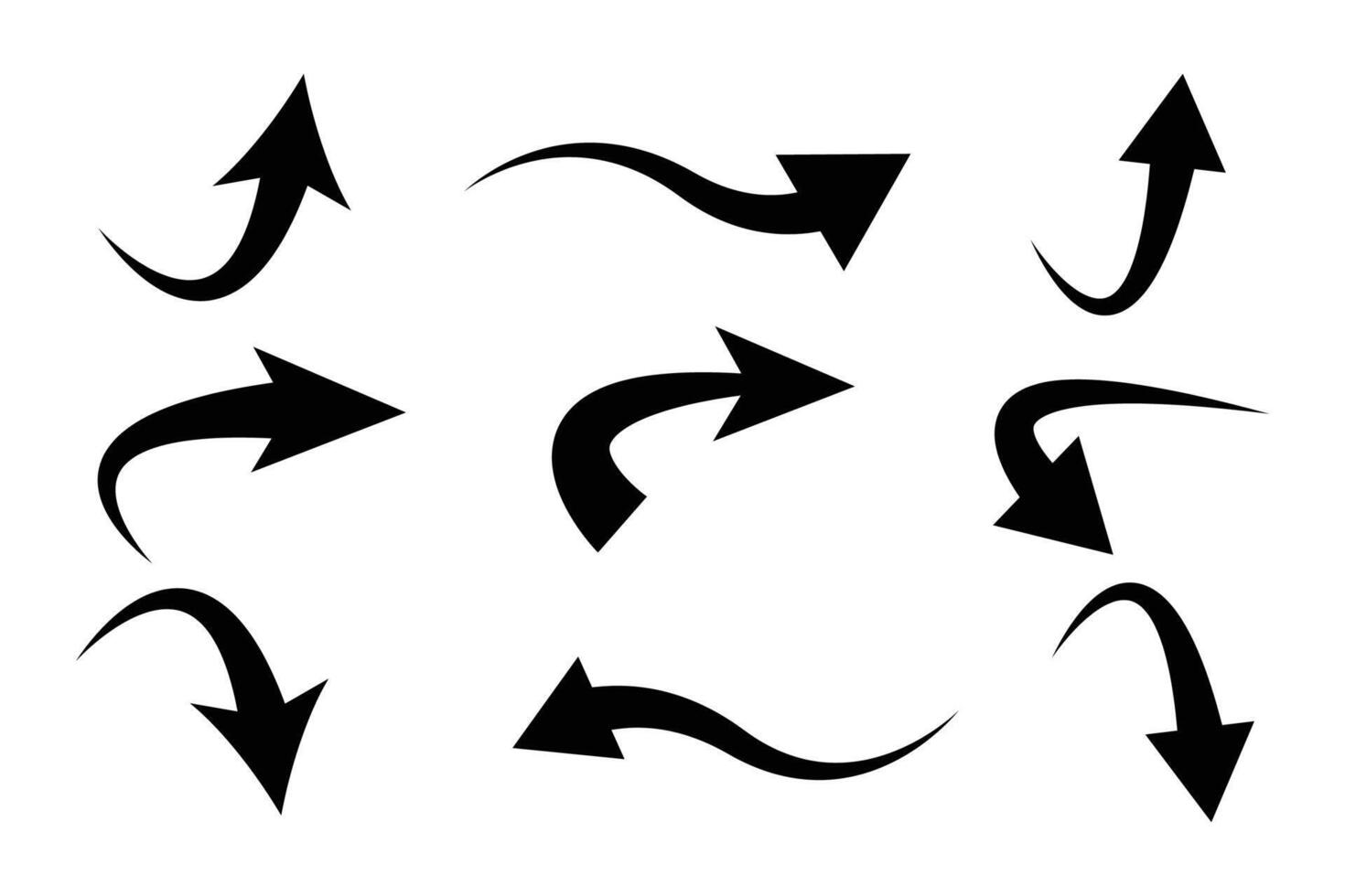 Black arrows set. Curved arrows. Arrow sign. Flat style icon set. vector