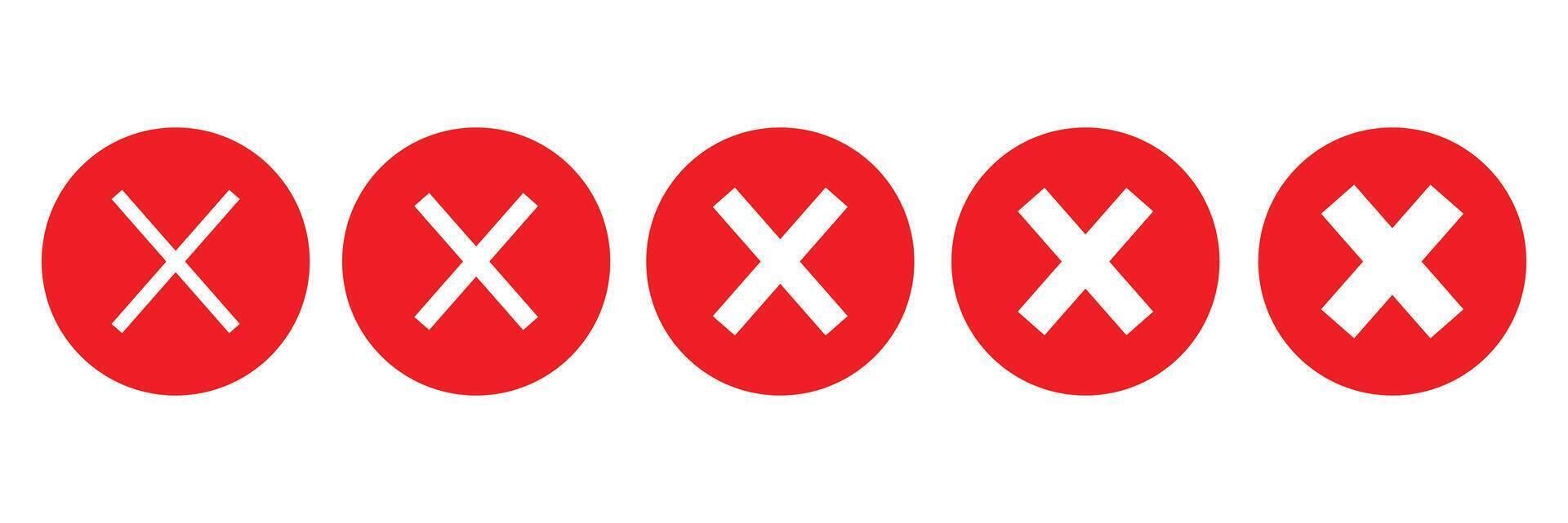 wrong icons. red cross checkmarks. no symbol, rejected icon for user interface. vector
