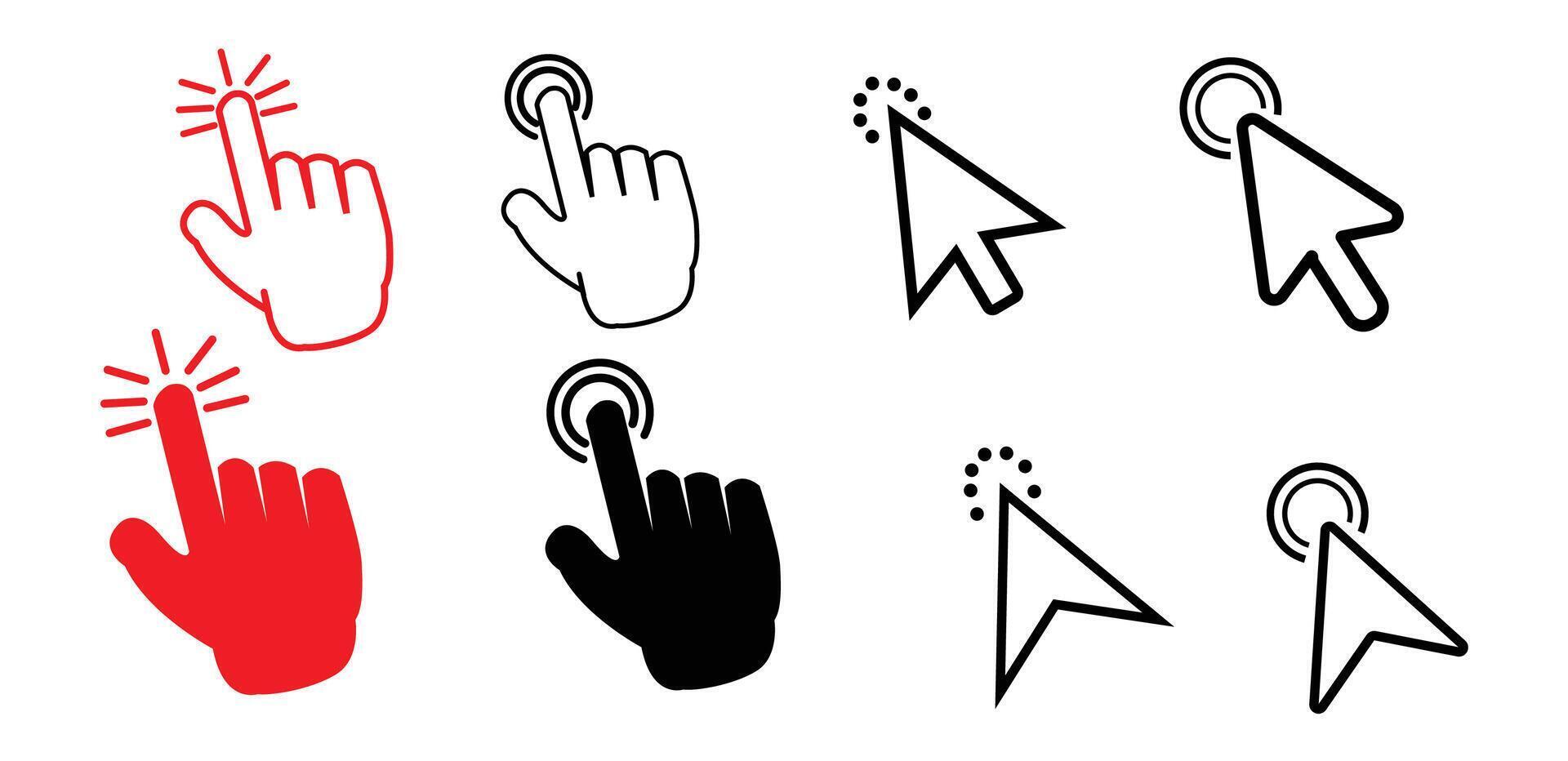 Computer cursor icon template set isolated white background. hands click and Cursor click icons. vector