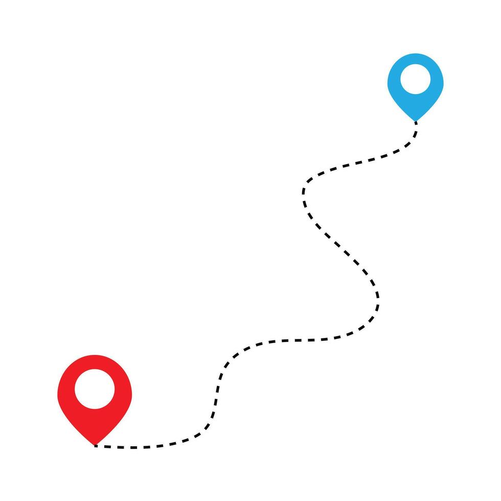 Route icon between two points with dotted path and location pin. Location pointer continuous one line drawing. GPS navigation line route mark. eps 10 vector