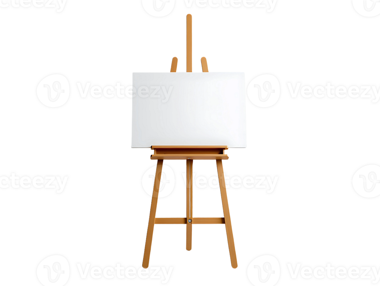 Wooden artist easel holding a blank white canvas ready for painting or display png