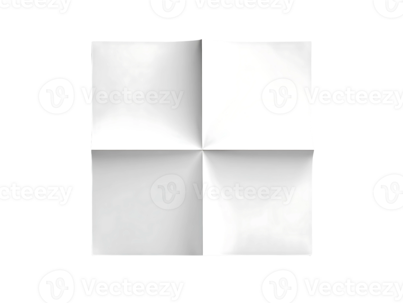 Square white paper sheet unfolded after being folded into four equal quarters cleanly png