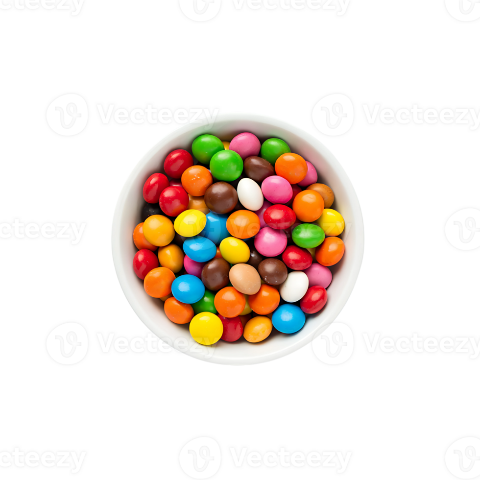 Colorful Chocolate Gems Candy in a White Bowl A Sweet Treat for All png