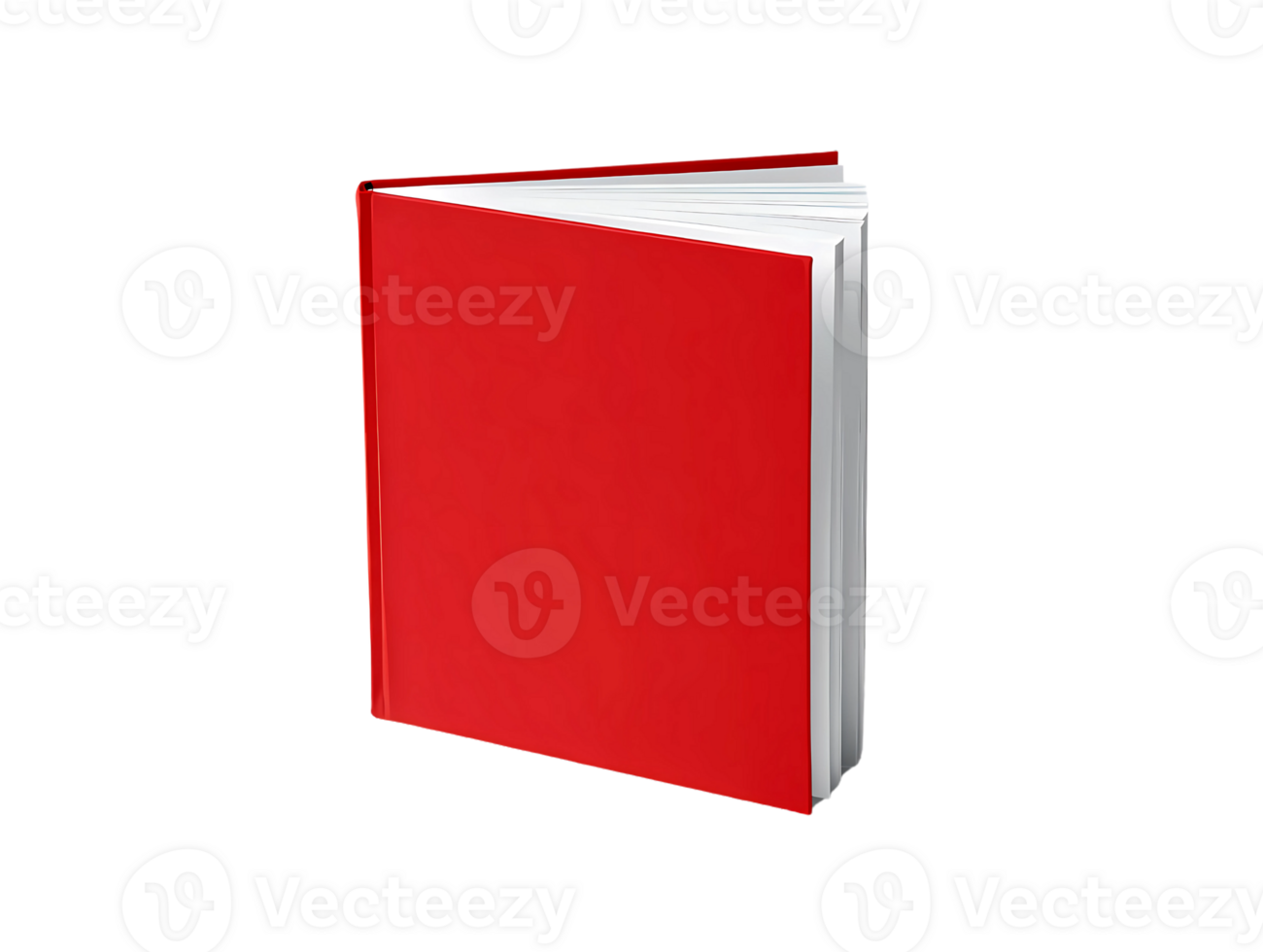 Bright red hardcover book standing slightly open to reveal blank white pages inside png