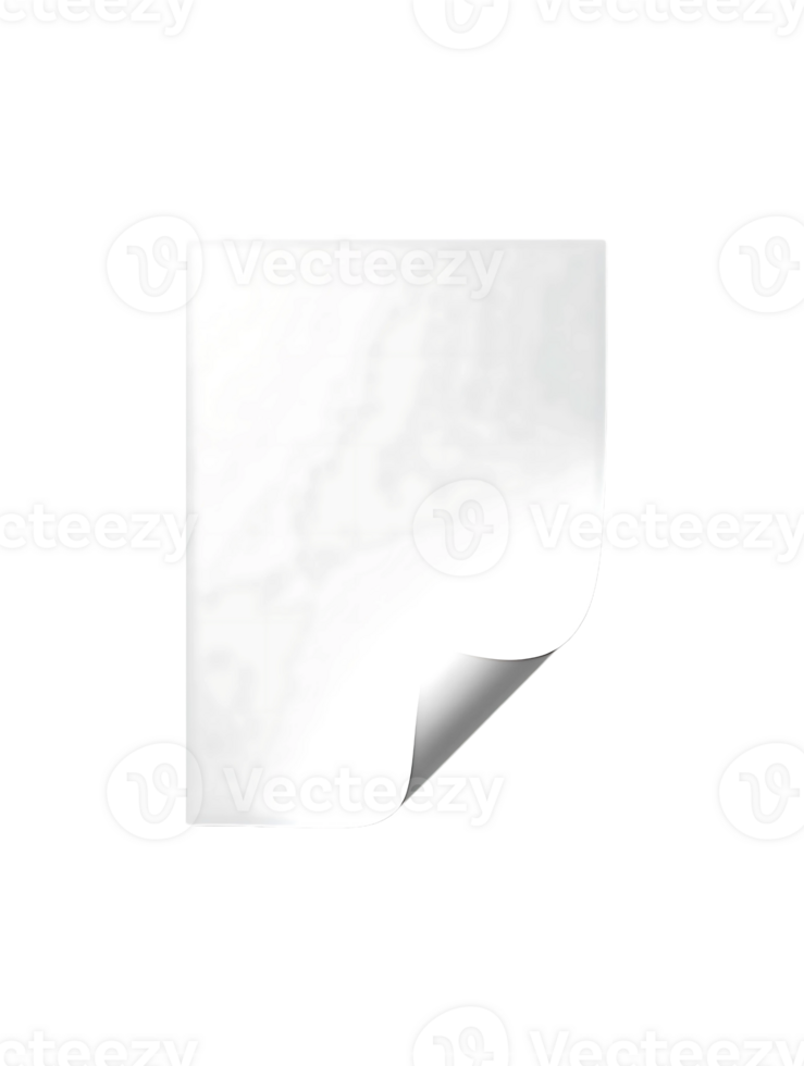 Square sheet of blank white paper with the bottom right corner curled up gently png