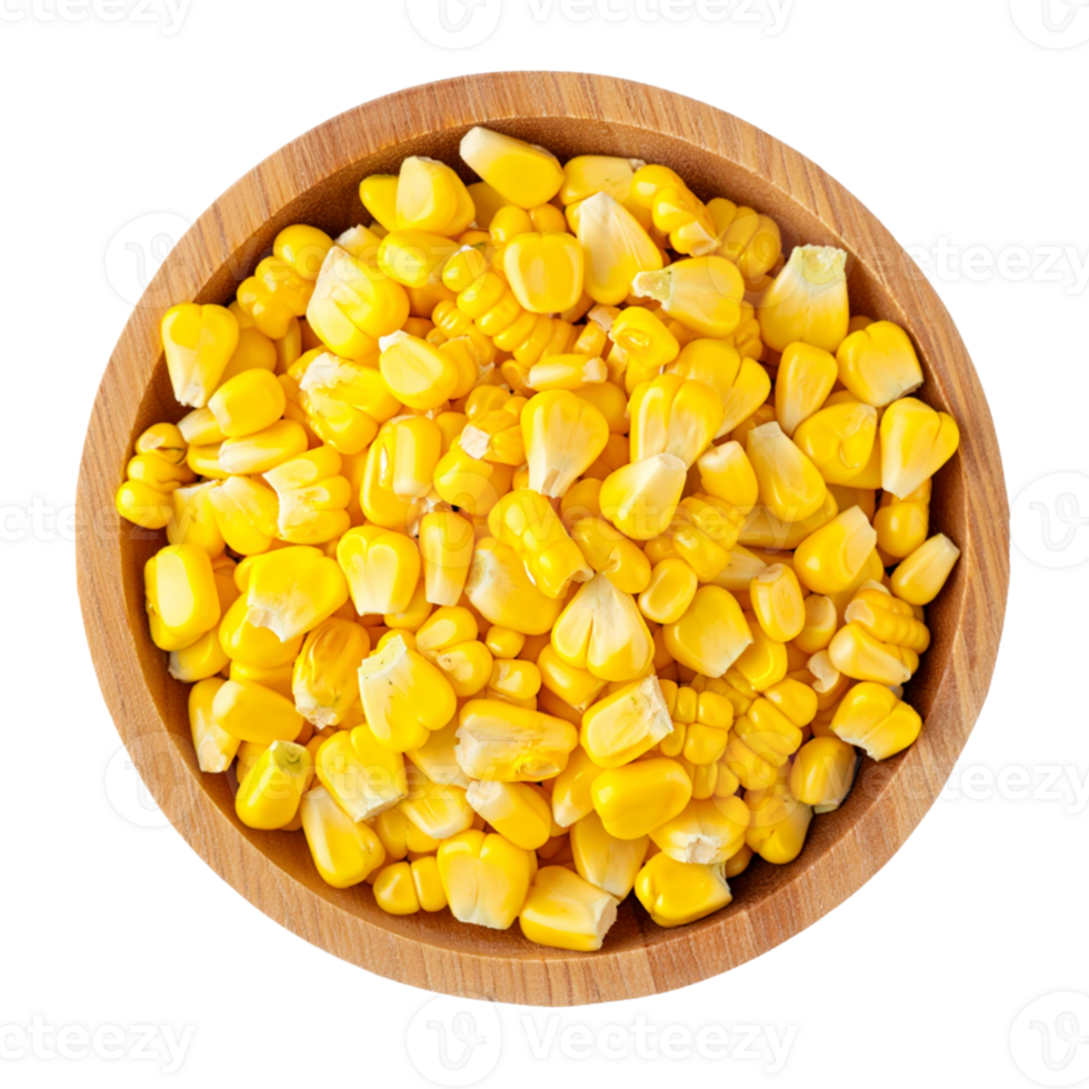 Sweet Corn Kernels in a Wooden Bowl A Versatile and Delicious Vegetable png