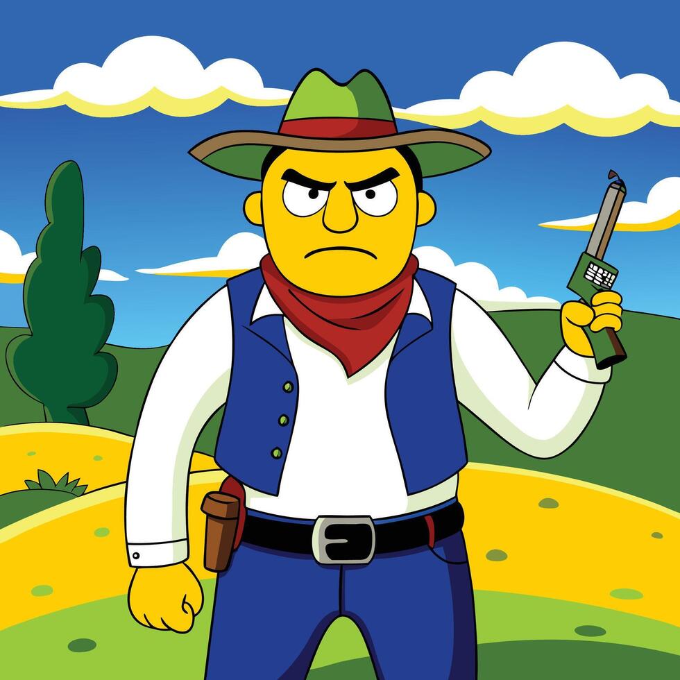 a cartoon man in a cowboy hat and vest vector