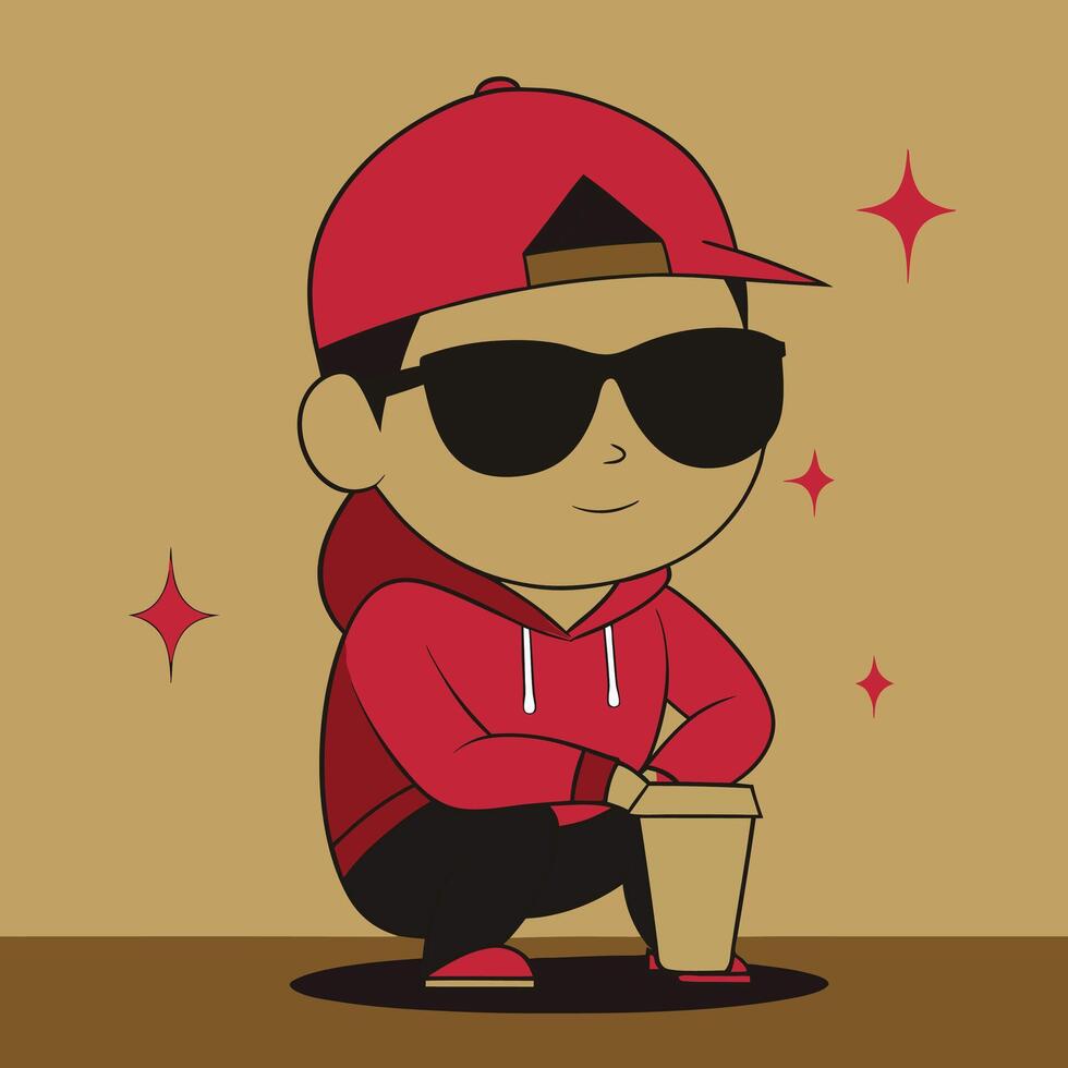 a cartoon character wearing sunglasses and a red hoodie vector