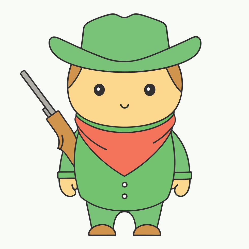 a cartoon cowboy with a gun and hat vector