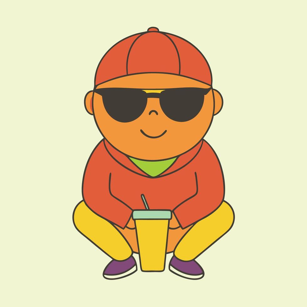 a cartoon boy wearing sunglasses and a hat sitting down vector