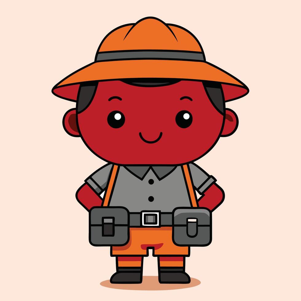 a cartoon red man wearing a hat and holding a tool vector