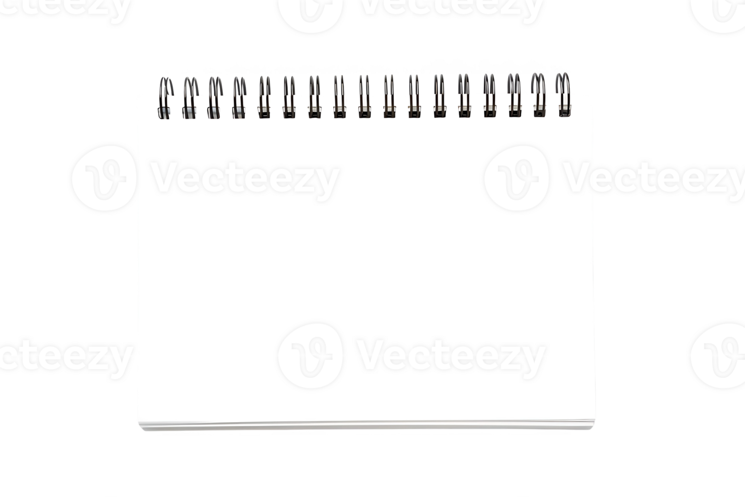 Blank white spiral bound notepad or sketchbook with black wire binding shown isolated png
