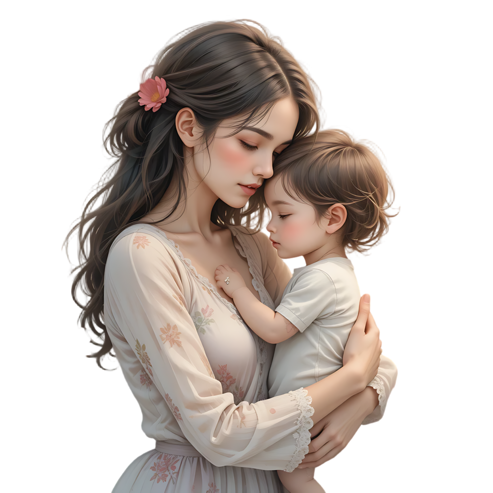 Tender mother lovingly cradles her sleeping child a beautiful moment of pure affection. png