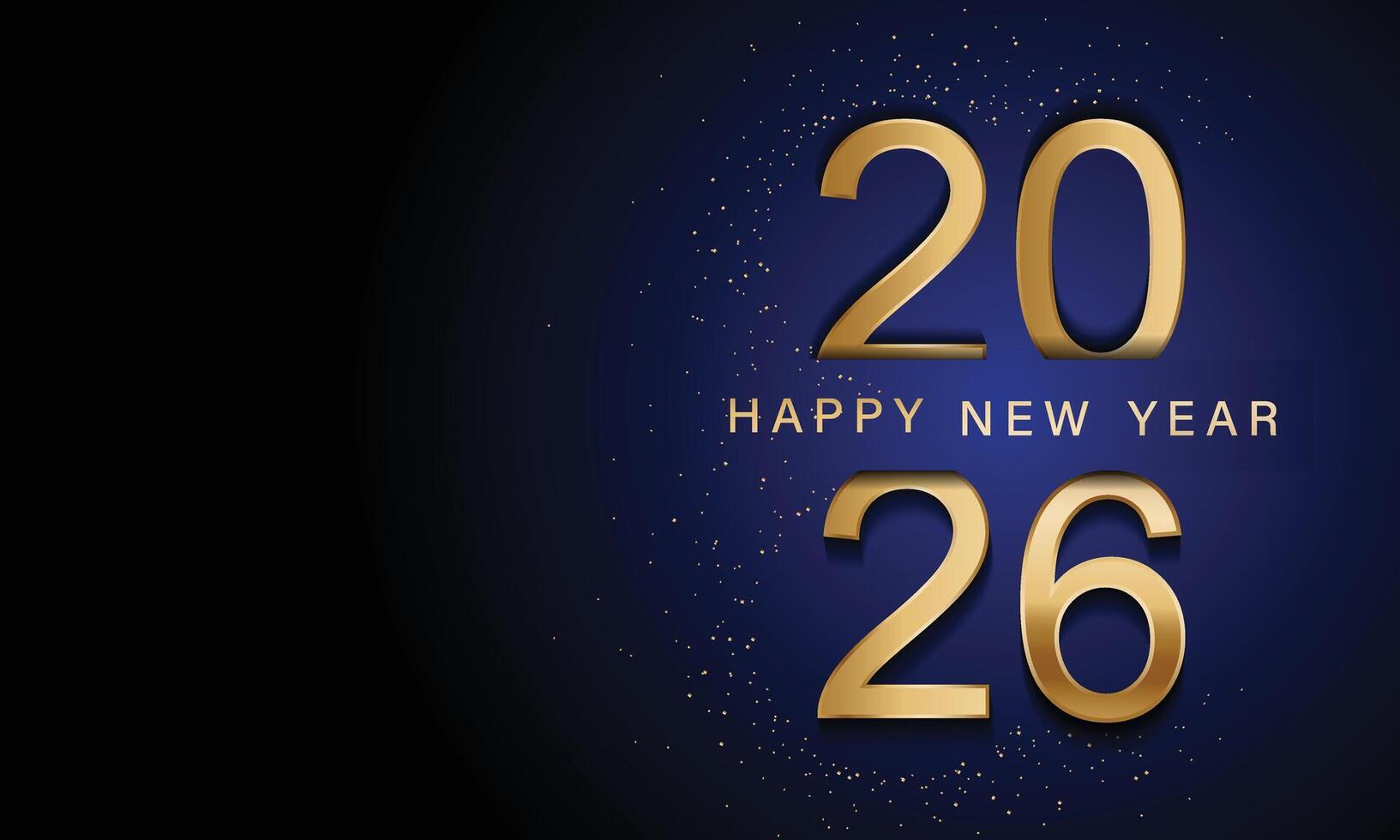 2025 Glitter golden numbers. Shiny 2026 New Year glowing digits isolated on black background vector
