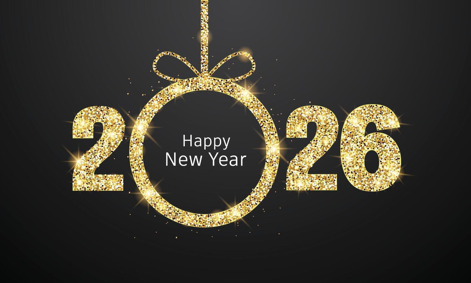 2026 Happy New Year Background with Shiny Golden Numbers, Confetti, and Glitter on White for a Festive Celebration Banner vector