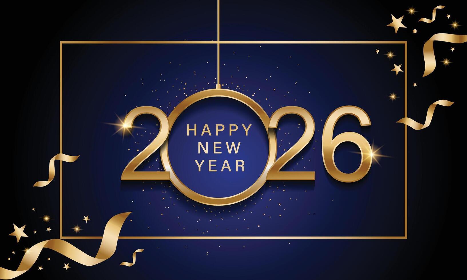 Happy new year 2026 with silver metallic numbers on dark background vector