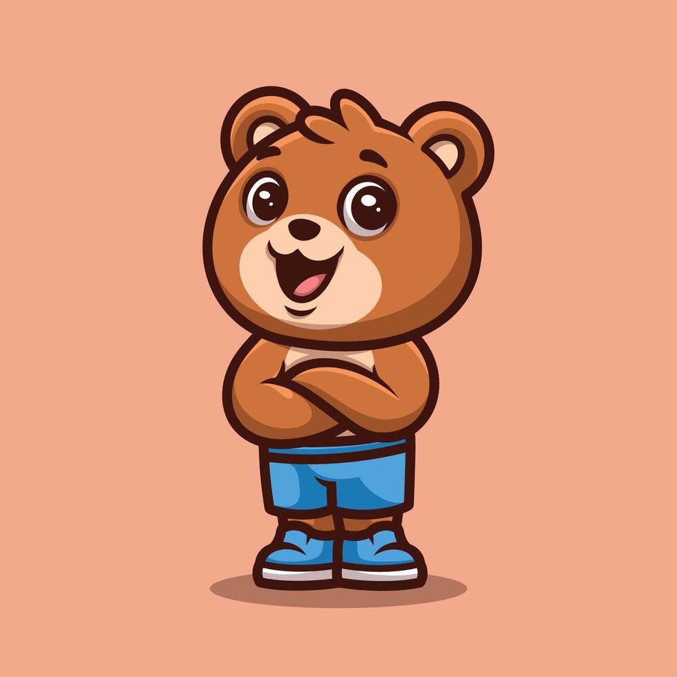 A cartoon bear in blue shorts and sneakers vector
