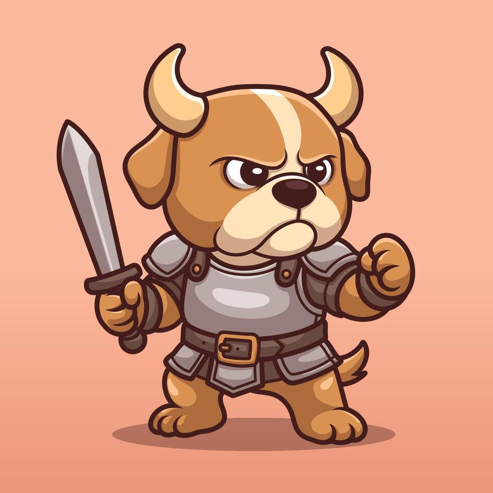 Brave Dog Warrior Cartoon Character vector