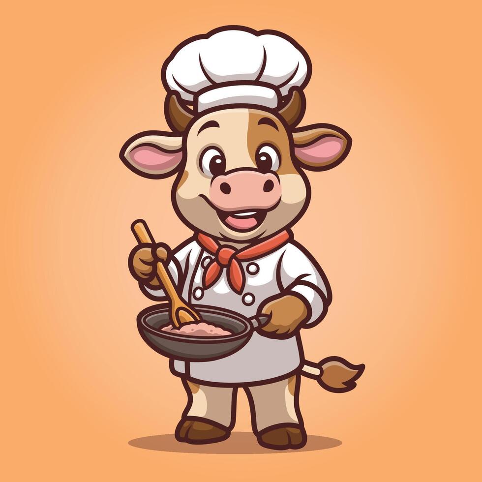 Cartoon Cow Chef Cute Kitchen Character vector