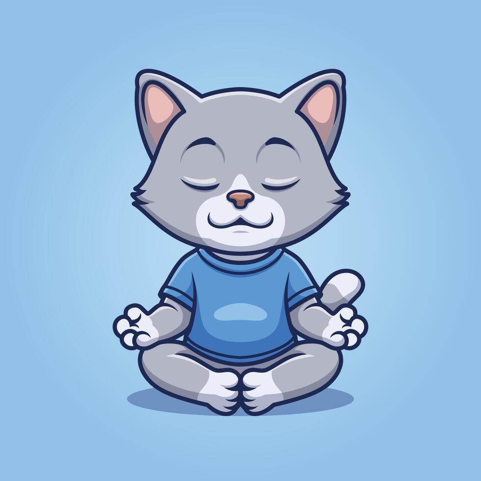 Zen Meditating Cat Peaceful Cartoon vector