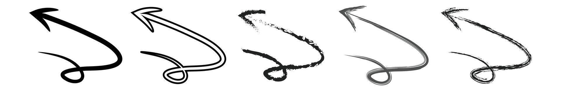 Curved Hand Drawn Arrows Set, paint brush, brush stock, Swirly Directional Pointers for Highlight, Emphasis, and Presentation Design vector