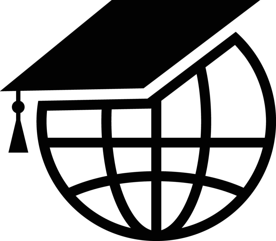 Globe with Graduation Cap Logo Representing Global Learning, Academic Excellence, and International Educational Achievement vector