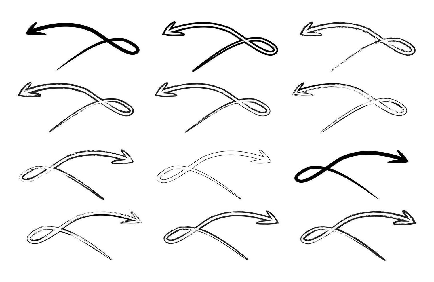 Hand Drawn Arrow Set paint brush set arrow set brush stock arrow set Curved Twisted and Looped Sketch Arrows set vector