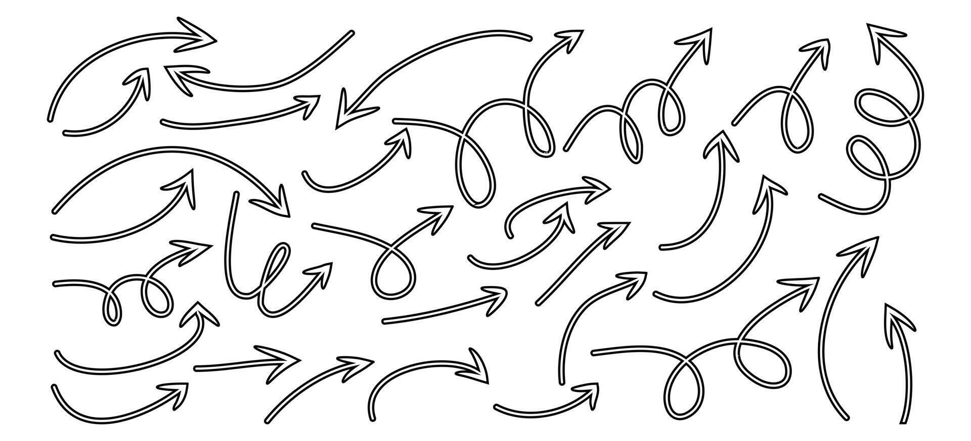 Hand Drawn Arrow Set paint brush arrow set brush stock arrow set Curved Twisted and Looped Sketch Arrows for Presentations Highlights and Creative Emphasis with eps vector