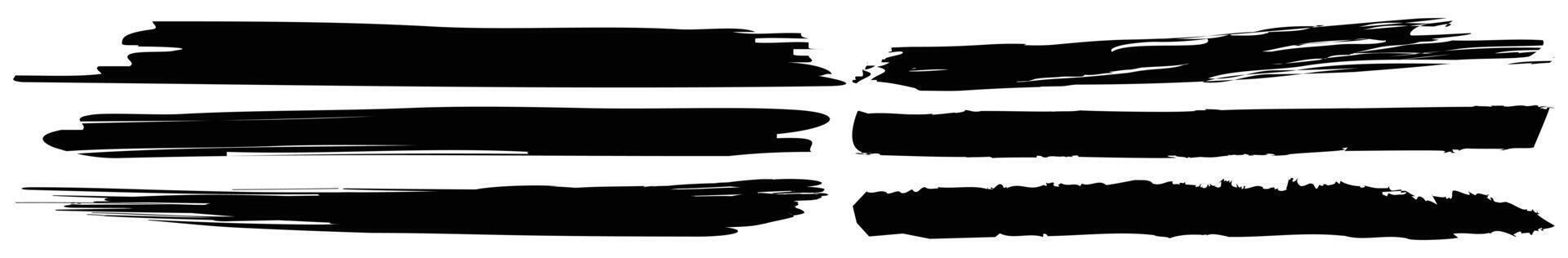 Black Brush Stroke Design Set Featuring Grunge Textures and Bold Hand Drawn Elements for Abstract Art vector