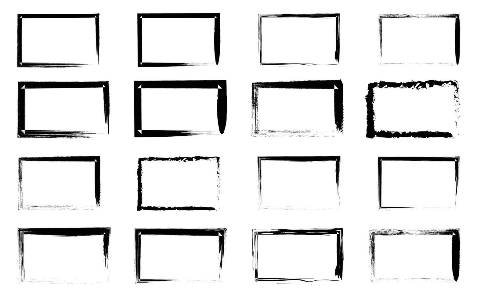 Grunge-Style Rectangular Frame Set Featuring Distressed, Hand-Drawn Borders for Graphic Design, Layouts, and Textures vector