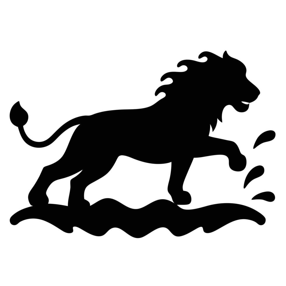 Walking Lion Silhouette Through Water Minimalist Design vector
