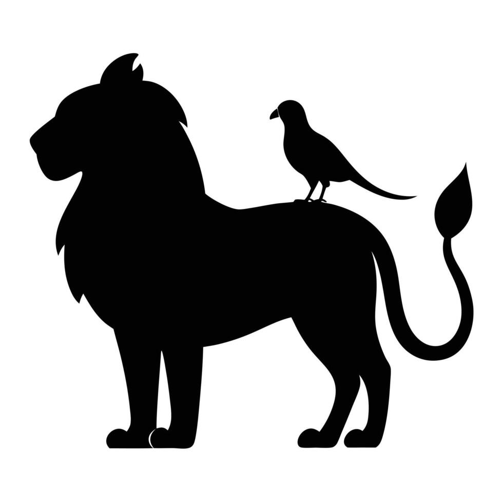 Lion and Bird Wildlife Silhouette on White Background vector